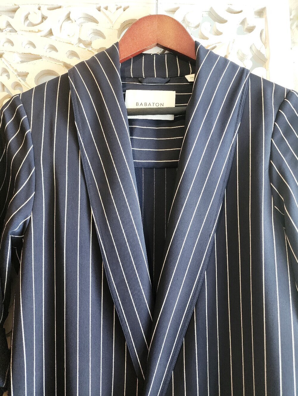 BABATON KAHlO ROBE NAVY WRAP JACKET STRIPES PATCH POCKETS RECYCLED MAYERIAL XXS - Picture 13 of 16